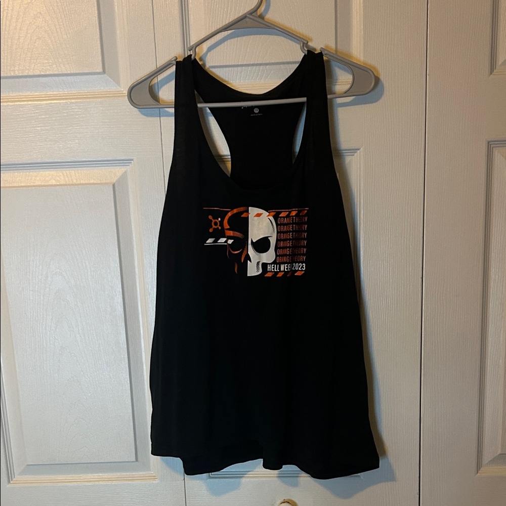 Orangetheory Black Tank Top with Orange and White Design